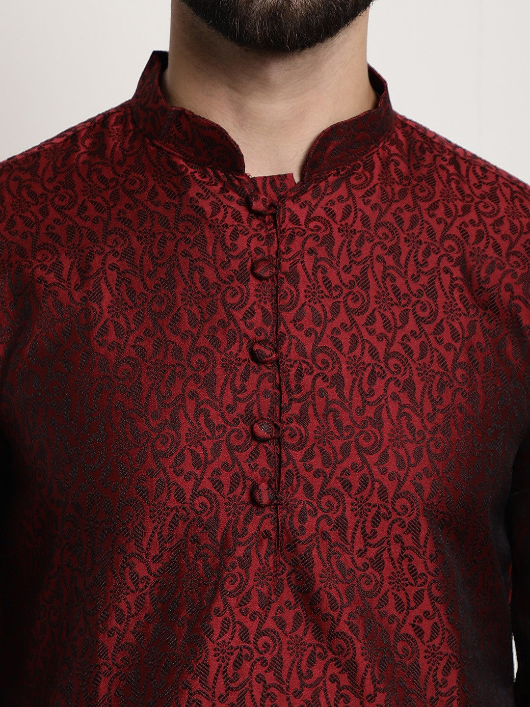 Men Maroon Printed Straight Kurta