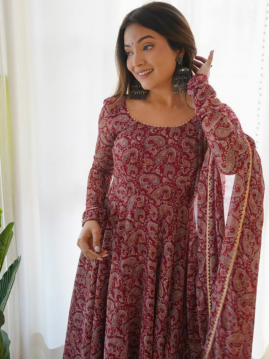 Paisley Printed Gotta Patti Anarkali Kurta with Trousers & With Dupatta