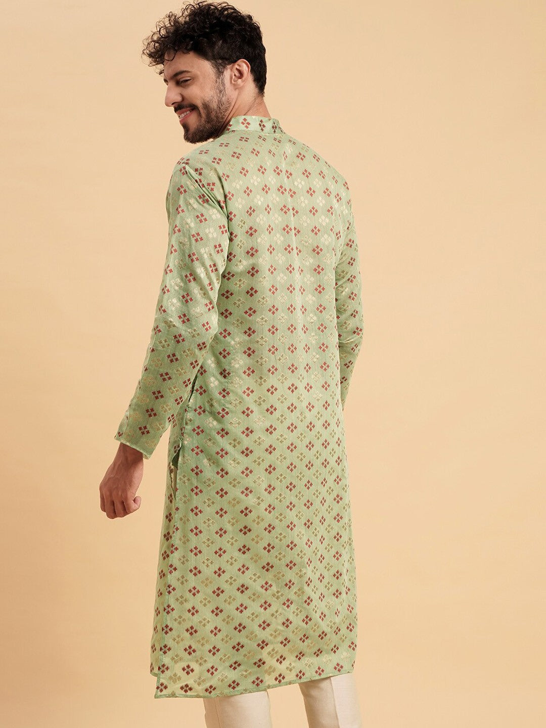 Woven design Mandarin Collar Jacquard Cotton Kurta