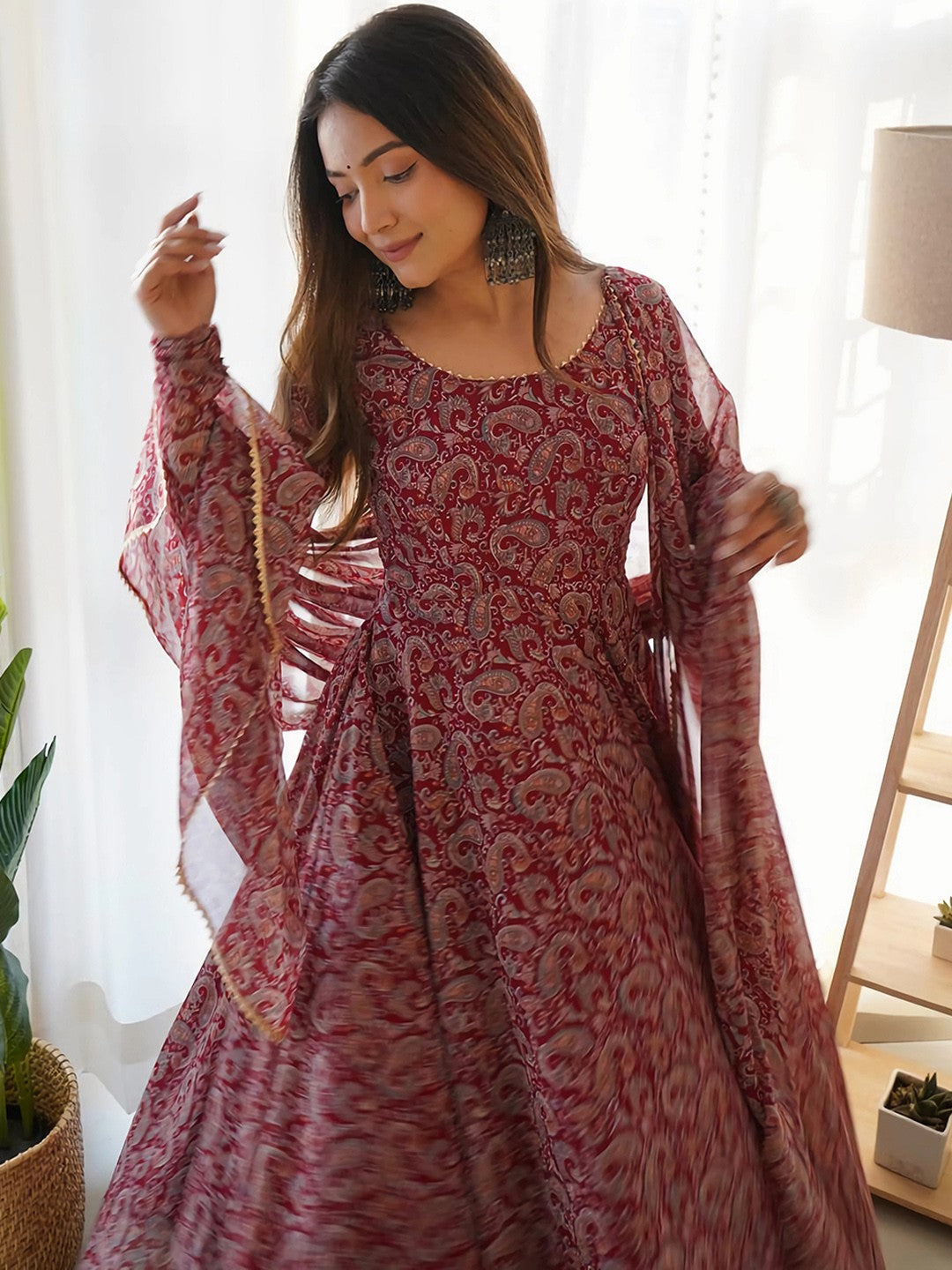 Paisley Printed Gotta Patti Anarkali Kurta with Trousers & With Dupatta